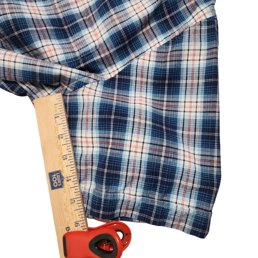 GAP Full Zip Shirt Jacket Shacket L Mens Plaid Blue White Red Cotton - Picture 13 of 13